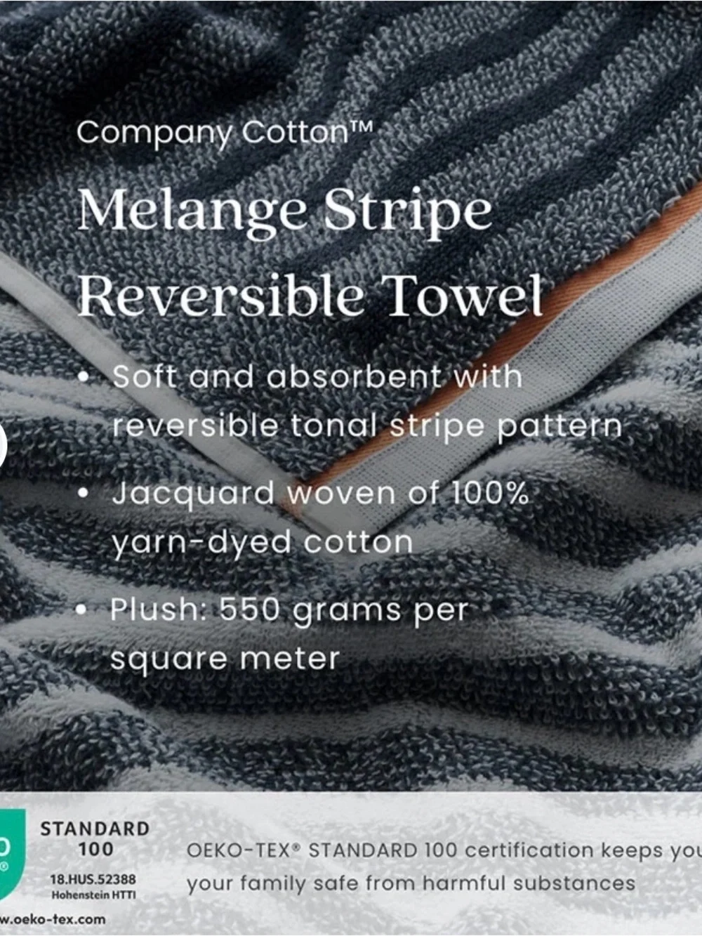 The Company Store 4 piece Beige & White Striped Towel set with Navy Accent